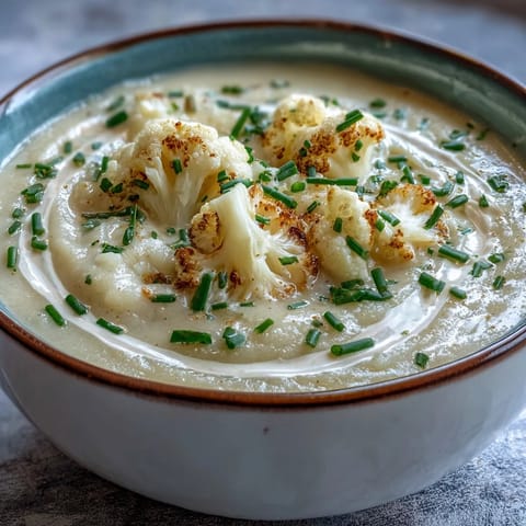 A smooth and velvety bowl of Creamy Onion and Cauliflower Soup, blending tender cauliflower and sweet onions for a comforting low-carb meal.  