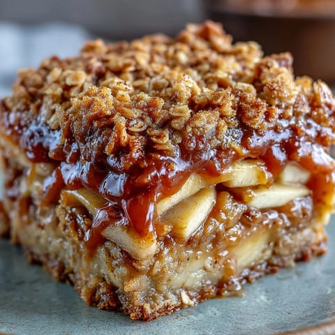 Golden Father's Day Whiskey Caramel Apple Crisp, a comforting dessert with an oat crumble topping.