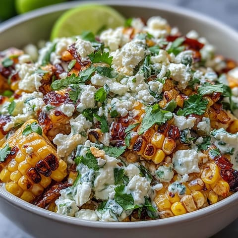 Creamy, tangy Mexican Street Corn Salad ready for your next picnic spread.