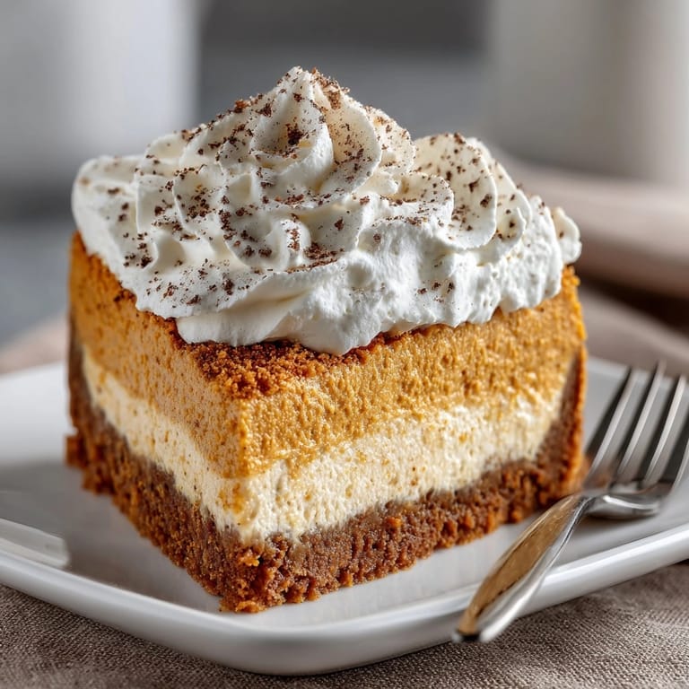 Tangy, sweet, and spiced pumpkin cheesecake bars, enjoy it chilled with coffee!