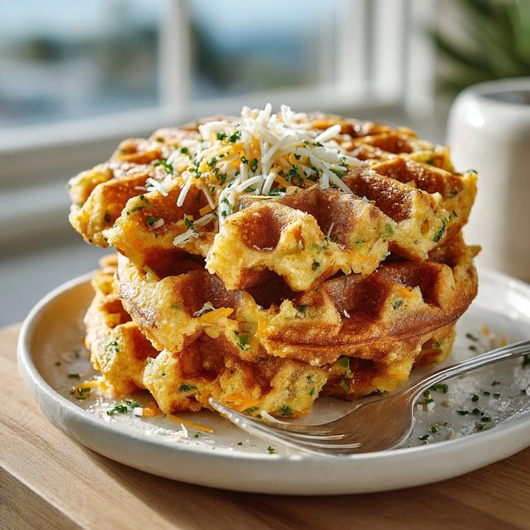 Savory Cheddar Jalape&amp;ntilde;o Cornbread Waffles, crisp and cheesy, perfect for a brunch feast.