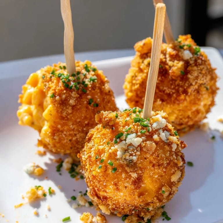 Savory pumpkin mac and cheese bites, fried golden for a tasty appetizer.  