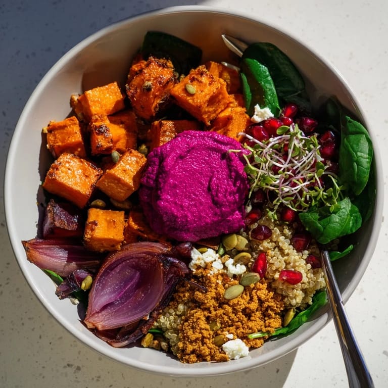 Delicious winter bowls featuring vibrant vegetables, pistachio-maple crumble, and ube flavor.