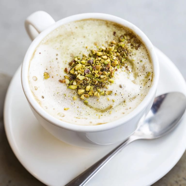 Delicious homemade pistachio milk latte with a touch of maple sweetness.  