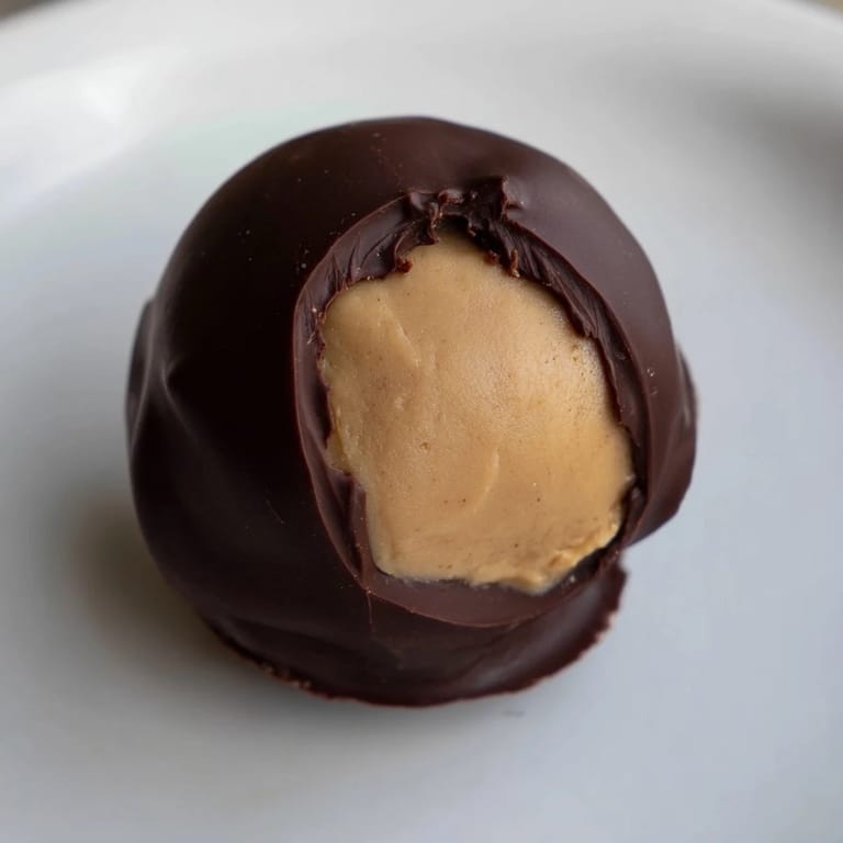 Golden-brown peanut butter buckeyes, a classic American treat, chilling after being dipped in chocolate.