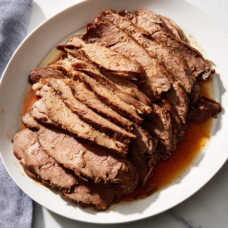 Fork-tender Budget Holiday Chuck Roast, a budget-friendly holiday meal, ready to be sliced and enjoyed.