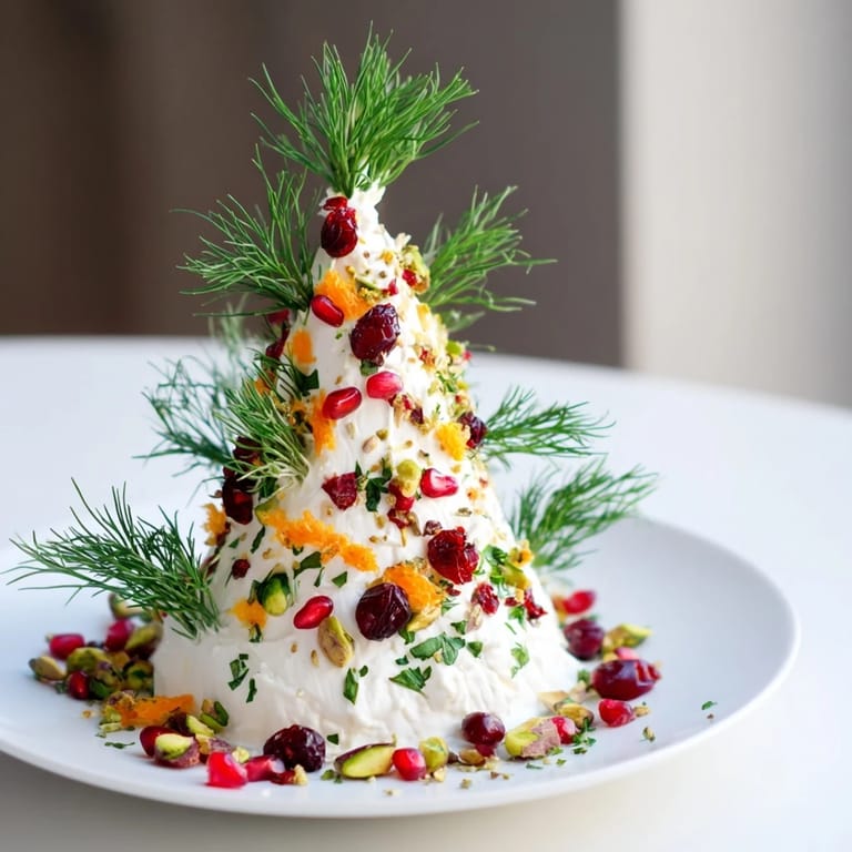 Creamy Rosemary Cranberry Christmas Tree appetizer, studded with red cranberries and green rosemary, perfect for a holiday party.