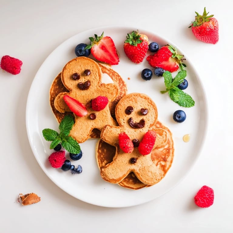 A delightful breakfast spread: the Gingerbread Boy Berry Board offers gingerbread pancakes with fresh fruit, yogurt, and chocolate chips.