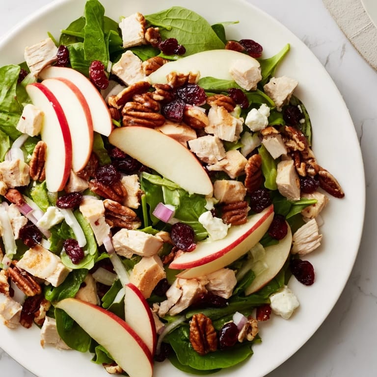 Fresh, bright Chicken and Apple Winter Salad, with crunchy pecans, perfect for a light, gluten-free meal.
