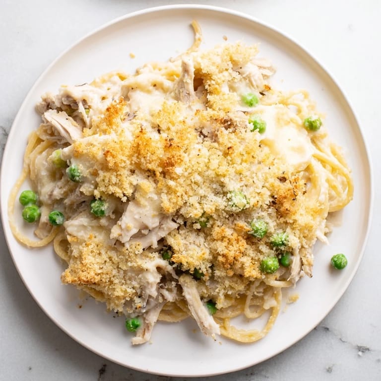 This inviting photo reveals a flavorful Turkey/Chicken Tetrazzini Bake, perfect for a cozy weeknight dinner.