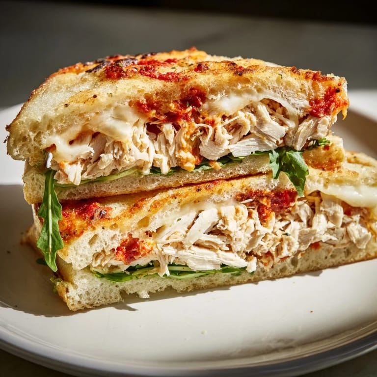 Imagine a golden, crispy Leftover Pizza Chicken Sandwich with fresh arugula and gooey cheese.