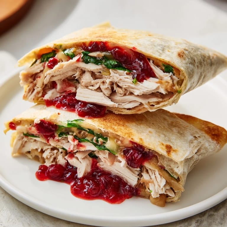 Imagine biting into this delicious Moist Maker Chicken Wrap: tender chicken, cranberry, and gravy, all wrapped up.
