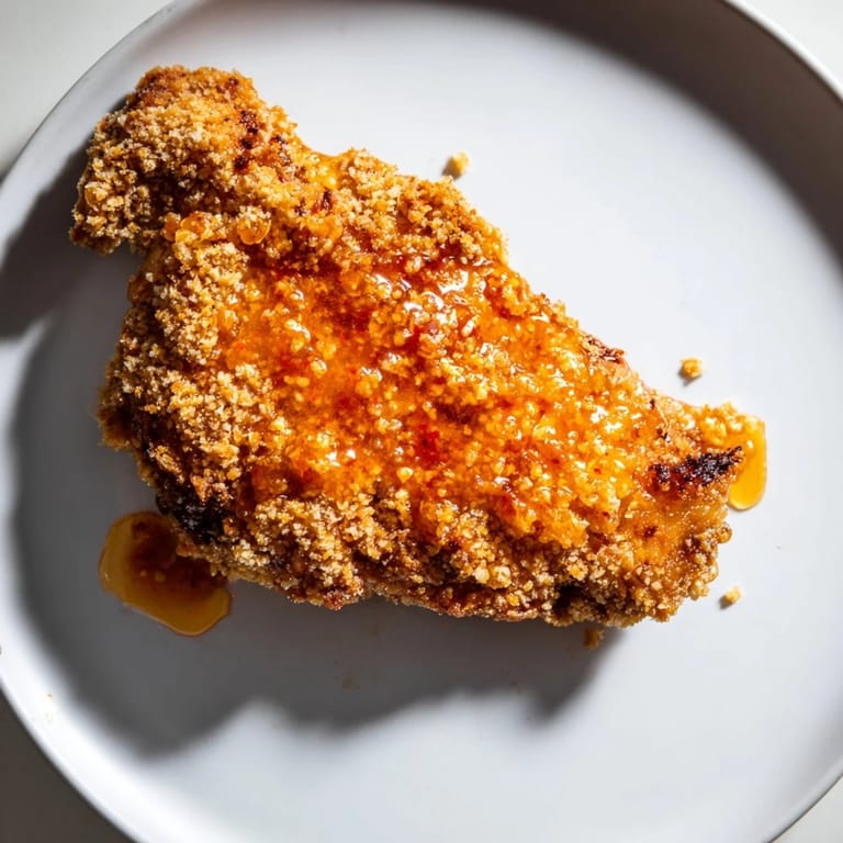 Tender, juicy Hot Honey Crispy Chicken Thighs, perfectly coated and ready to be enjoyed with a tangy sauce.
