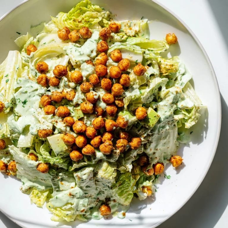 Vibrant Green Goddess Salad: A close-up view of the ingredients, plus crunchy chickpeas, ready to enjoy.