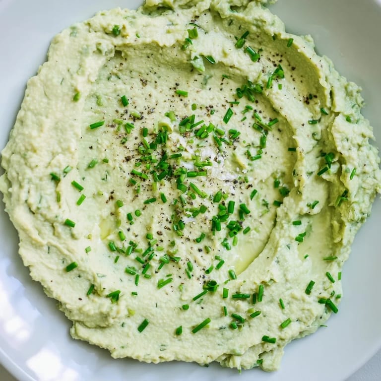 Smooth Avocado Cottage Cheese Dip, speckled with chives, ready to be spread or enjoyed with crackers.