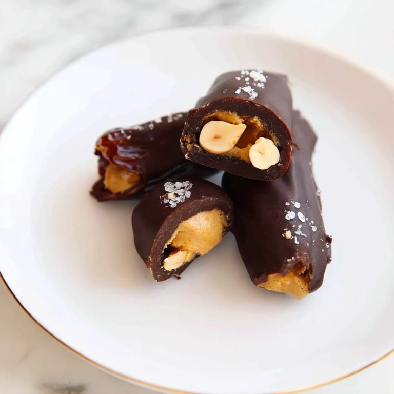 Rich dark chocolate blankets each Chocolate Date Snickers, a no-bake dessert bursting with peanut butter flavor.
