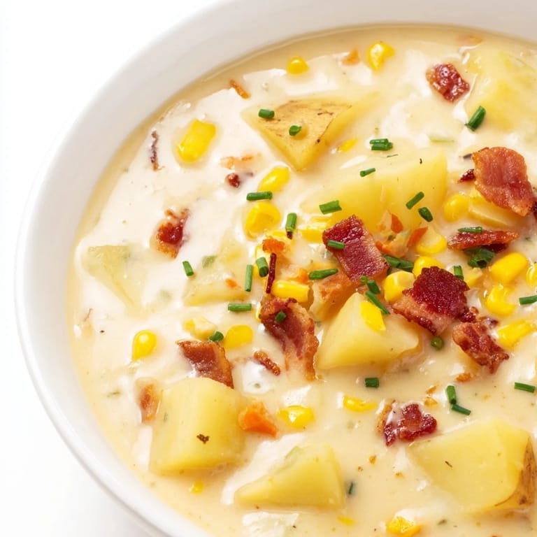 Delicious and comforting corn chowder served in a rustic bowl, perfect for a cozy dinner.