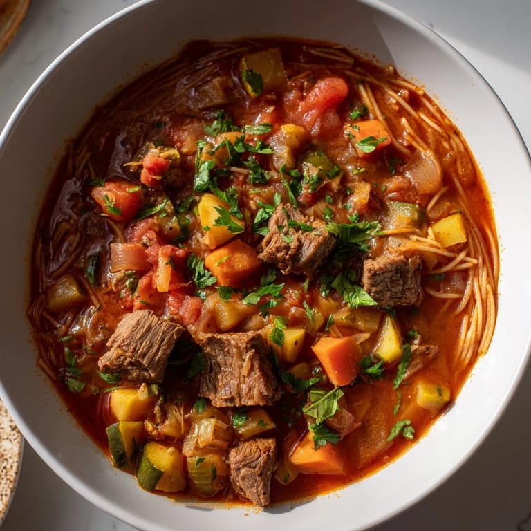 The aromatic Algerian Chorba, featuring lamb and vegetables, is perfect for a comforting meal.