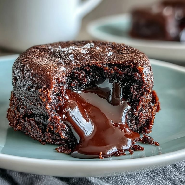 Four warm Chocolate Lava Cakes with Espresso are presented in white ramekins, dusted with cocoa powder on a rustic wooden table.