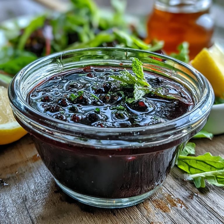 Close-up of a vibrant salad tossed in Black Currant Vinaigrette, featuring greens, goat cheese, and roasted beets.