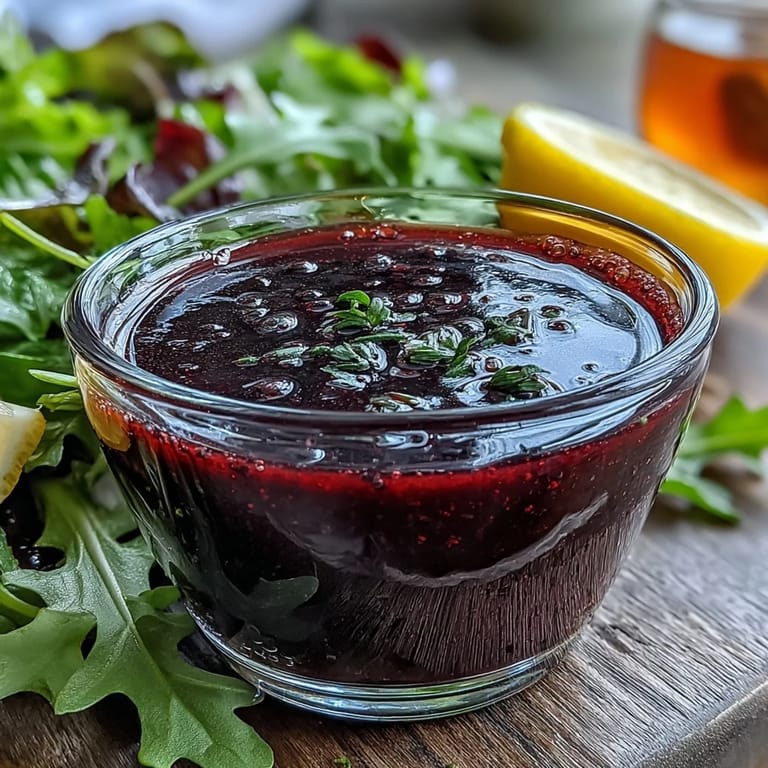 Pouring Black Currant Vinaigrette over a fresh spinach salad with sliced grilled chicken and toasted walnuts.