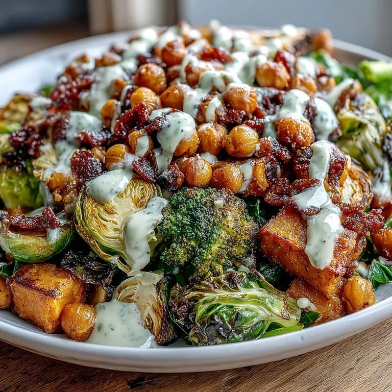 A nourishing bowl of Roasted Veggie & Chickpea Bowls topped with creamy maple tahini dressing, perfect for healthy meal prep.
