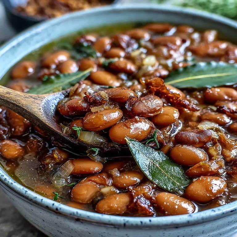 Tender pinto beans in a savory broth, ready to be scooped into warm flour tortillas.