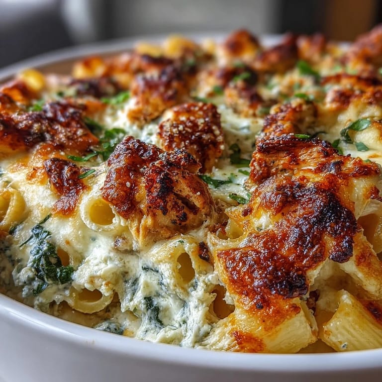 A hearty spoonful shows creamy sauce, rotisserie chicken, and tender penne pasta.