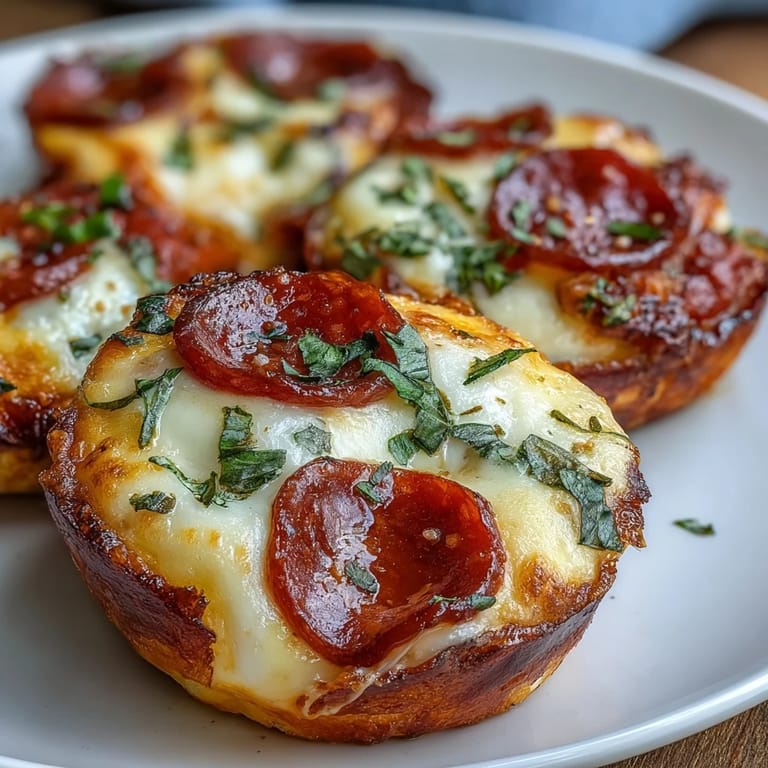 Savory High-Protein Pepperoni Breakfast Cups cooling on a rack, revealing diced red peppers and mini pepperoni inside the low-carb frittatas. 