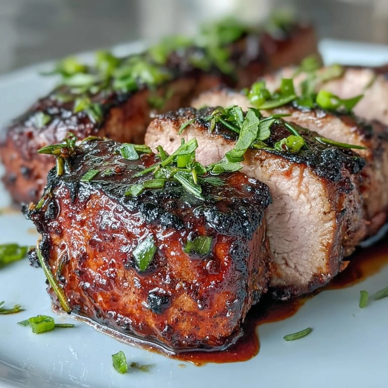 Vibrant Caribbean jerk pork tenderloin, tender and smoky, served with fresh lime wedges and chopped cilantro for garnish.  