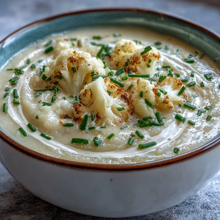 A smooth and velvety bowl of Creamy Onion and Cauliflower Soup, blending tender cauliflower and sweet onions for a comforting low-carb meal.  