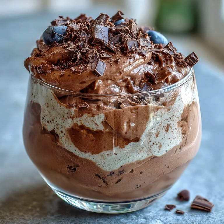 A light and airy high-protein dessert blending creamy Greek yogurt, rich cocoa, and a hint of sea salt for a guilt-free treat.  