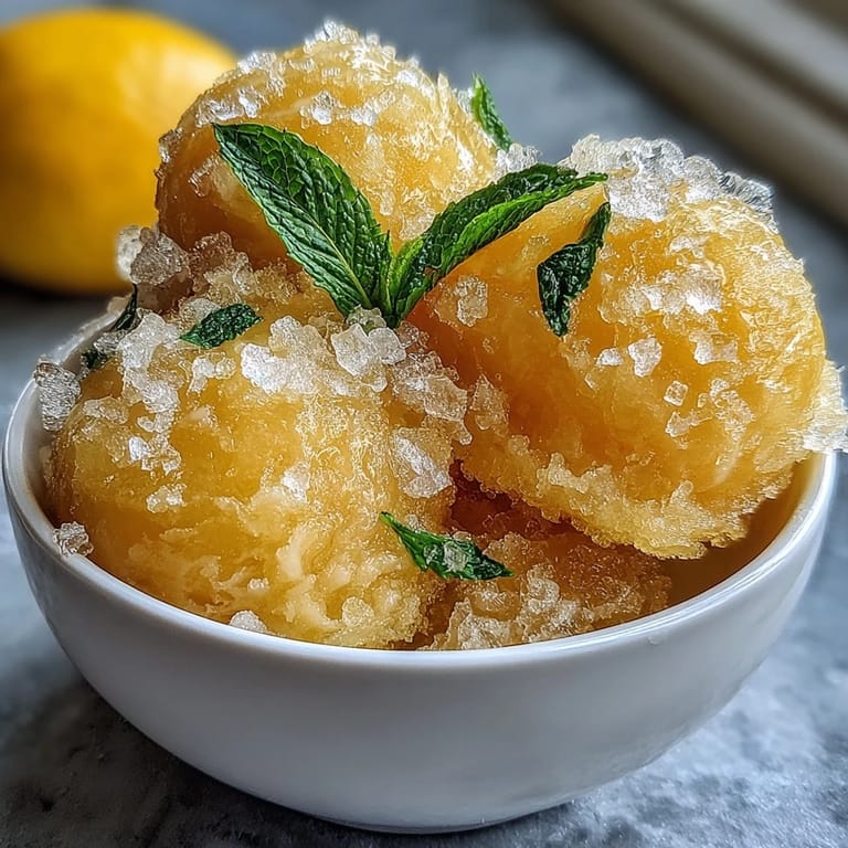 Silky-smooth limoncello sorbet served in chilled glasses, capturing the essence of Italian sunshine in every spoonful.  