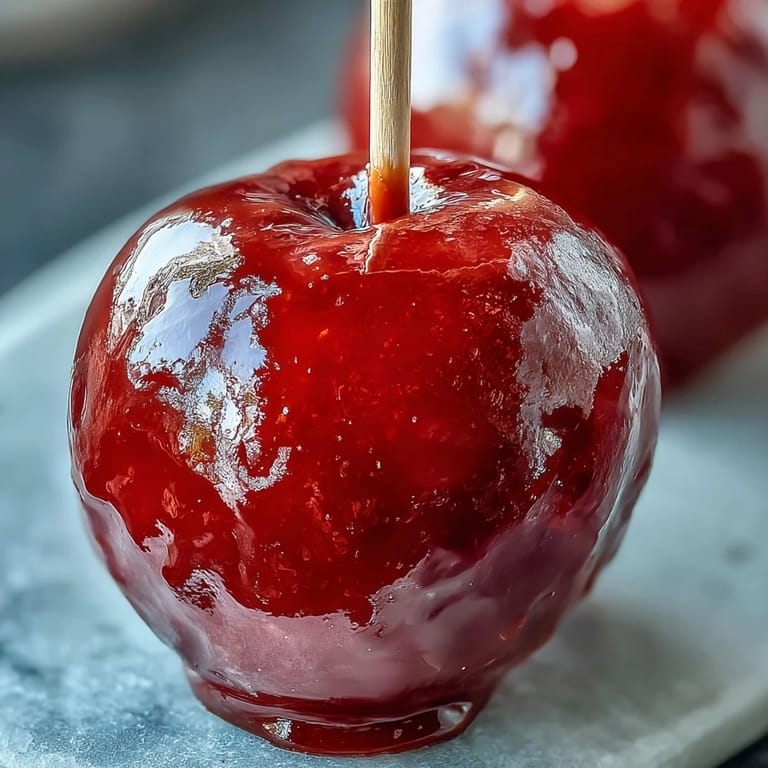 Classic red candy apples with a hard, shiny coating, offering a sweet and tart treat for all ages.