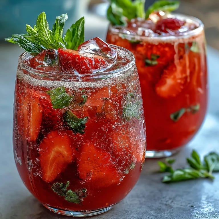 A pitcher filled with homemade strawberry basil lemonade mocktail, showcasing juicy strawberries, aromatic basil leaves, and sparkling water for a fizzy, refreshing drink.
