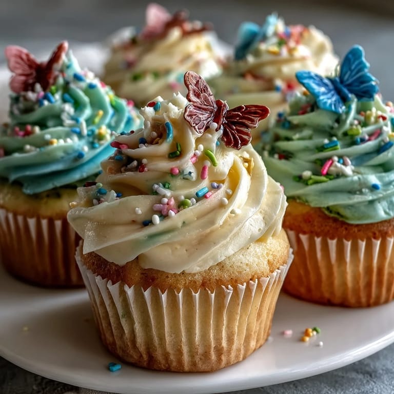 Spring Cupcakes with pastel buttercream and edible butterflies, perfect for festive gatherings and garden parties.