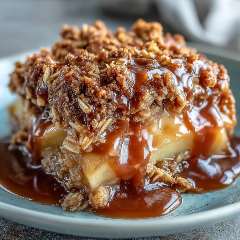 Decadent Father's Day Whiskey Caramel Apple Crisp, perfectly baked and ready for serving with ice cream.