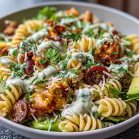 Vibrant taco pasta salad with rotini, black beans, corn, and avocado, topped with cheddar and cilantro for a fresh Tex-Mex side dish.  
