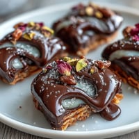 A lavish Dubai chocolate bark with golden kataifi, creamy pistachio filling, and rich dark chocolate.